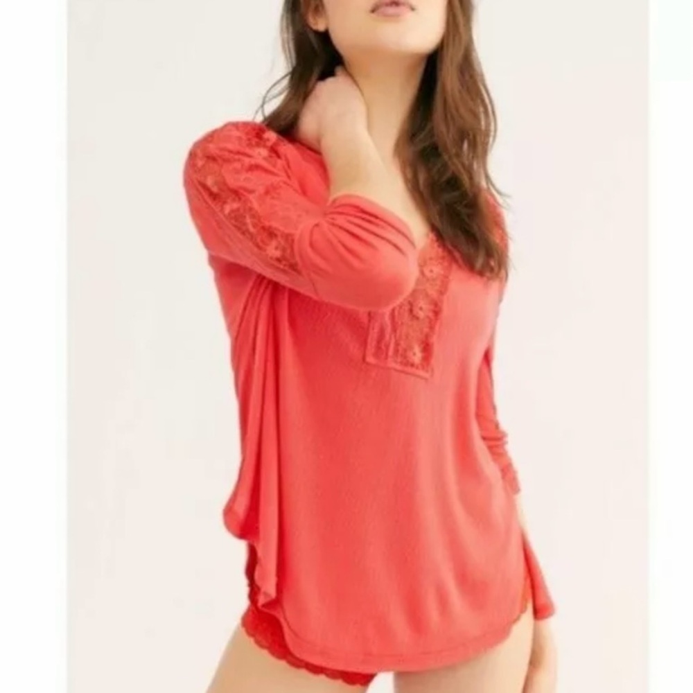 NWT Relaxed and comfy Free People Lola Rose Crimson Long Sleeve Shirt size Small